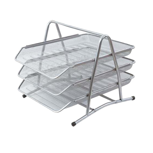 Silver Office Mesh Tray For Organizer 35 × 30 × 27cm