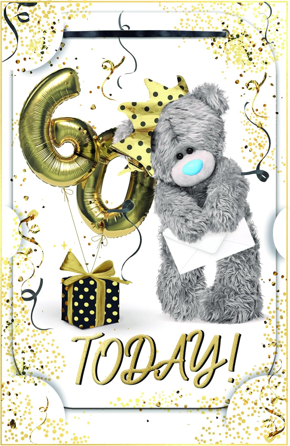 Bear With Balloons 3D Photo Finish Keepsake 60th Birthday Card