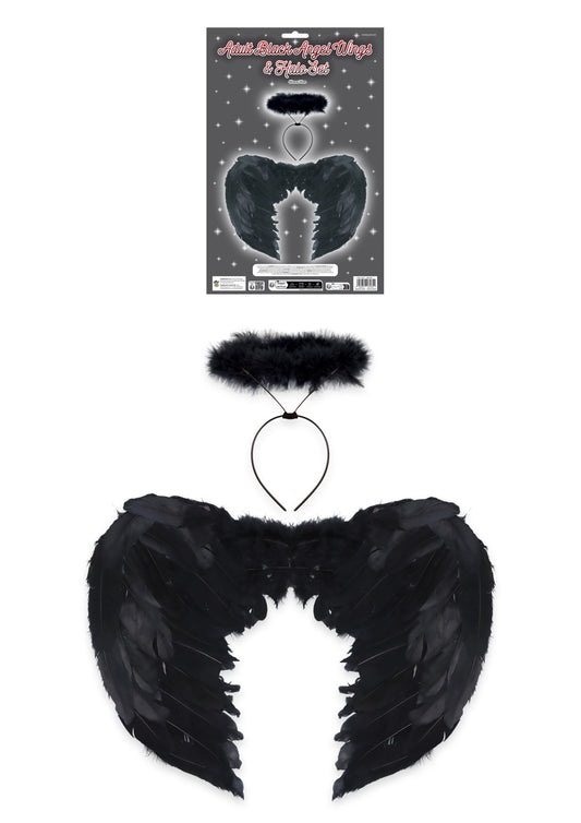 Pack of 2 Pieces Adult Black Angel Wings and Black Halo Fancy Dress Set