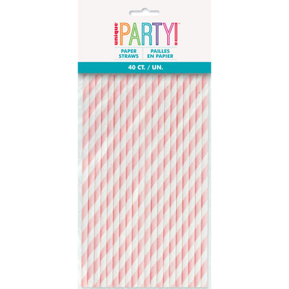 Pack of 40 Lovely Pink Striped Paper Straws
