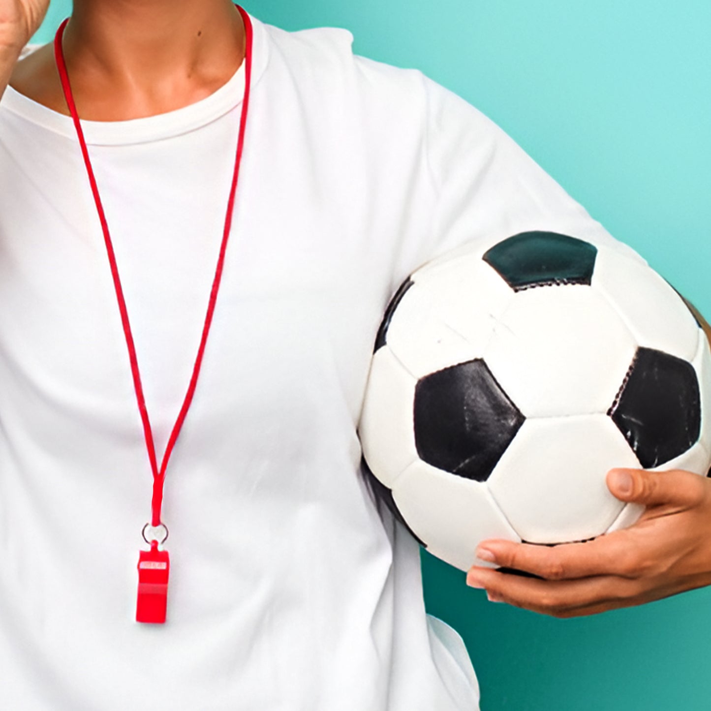 Bag of 100 Blue Plastic Whistles with Lanyard Neck Cord