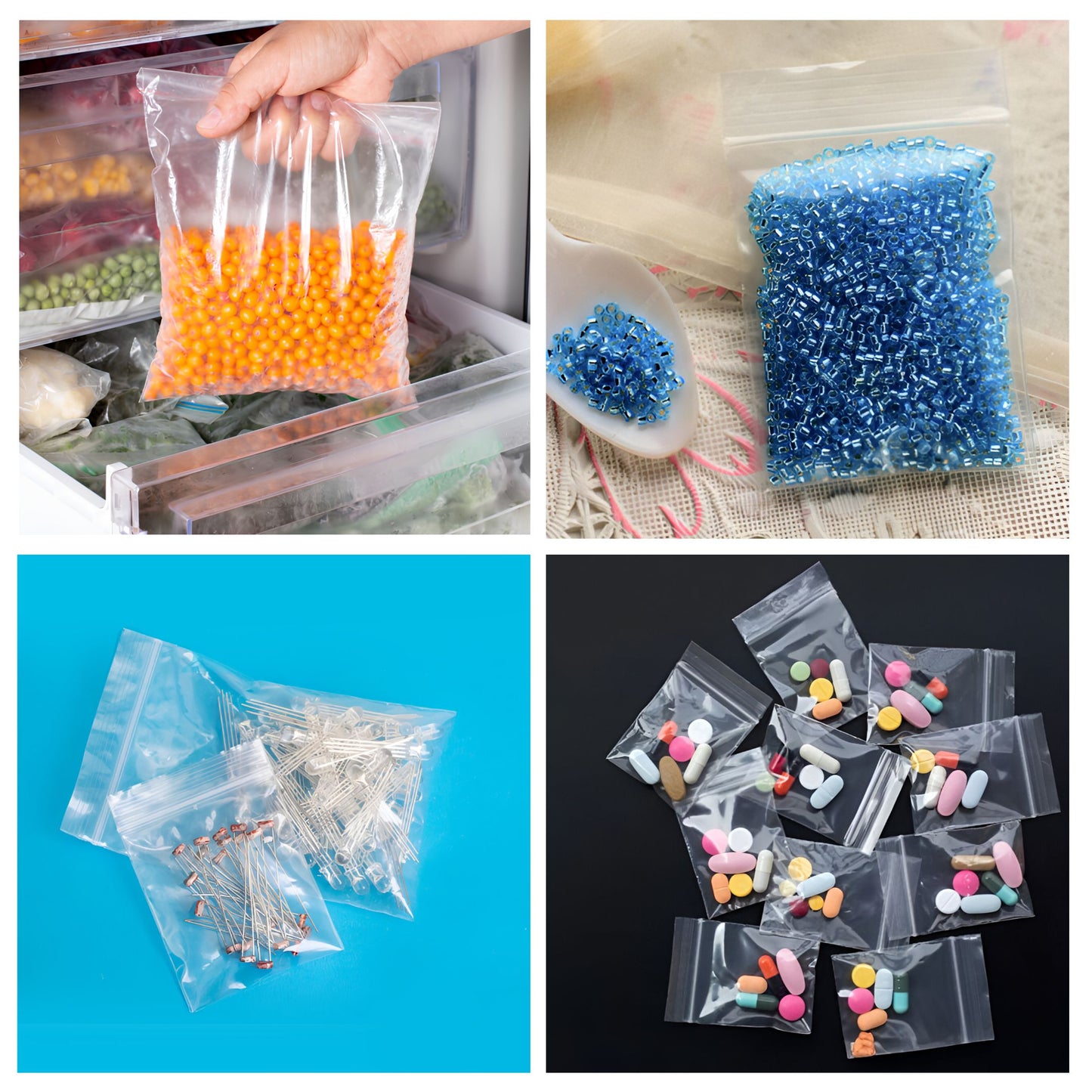 Pack of 100 Clear Grip-Sealing Zip Bags 16x24cm 0.08mm PE Food-Grade Poly Bags