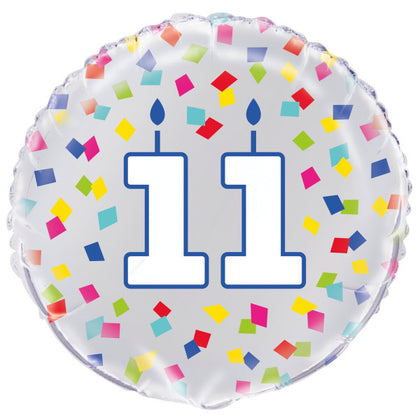 Rainbow Confetti Birthday Number 11 Round Foil Balloon 18