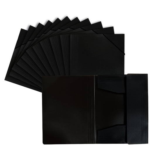 Pack of 12 A4 Clearview Black 3 Flap Folders with Elasticated Closure