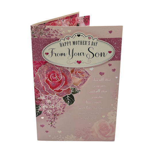 Happy Mother's Day From Son Beautiful Roses Design Pink Boxed Card