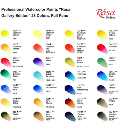 Pack of 28 Classic Assorted Watercolours Paints by Rosa Gallery