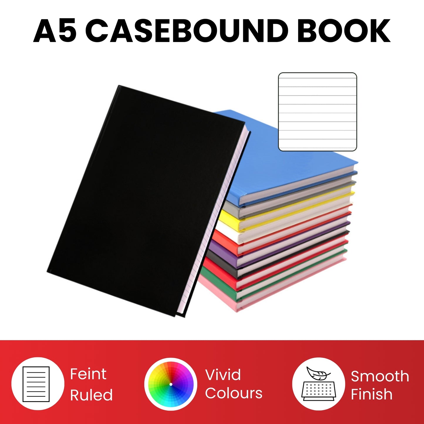 Pack of 10 A5 160 Pages 8mm Ruled Green Casebound Notebooks