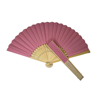 Pink Paper Foldable Hand Held Bamboo Wooden Fan by Parev