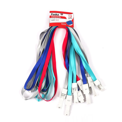Pack of 12 Assorted Colour Lanyards - Name Badge Card Holders