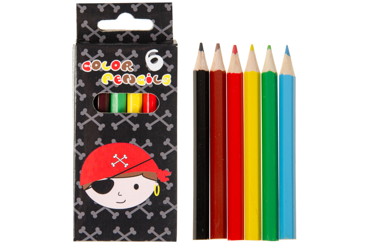 12 Pack of 6 Pieces Pirate Design Colored Pencils 9cm