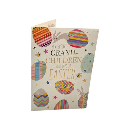 For Special Grandchildren Multicoloured Eggs Pattern Design Easter Card