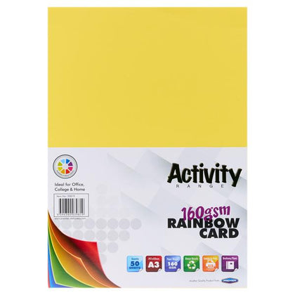 Pack of 50 A3 160gsm Rainbow Coloured Card Sheets by Premier Activity