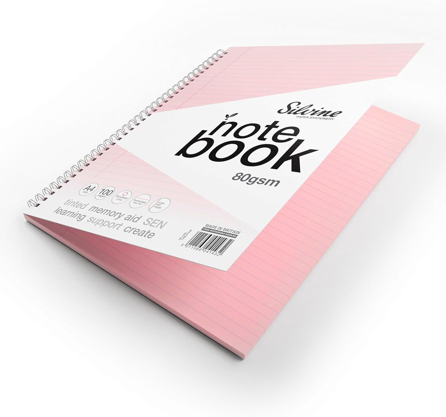 Pack of 3 A4+ 100 Pages Twin Wire SEN Pink Paper Dyslexia Notebooks - Lined with Margin
