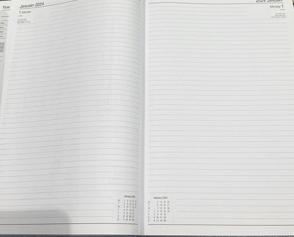 2024 A4 2 Pages Per Day Burgundy Desk Diary