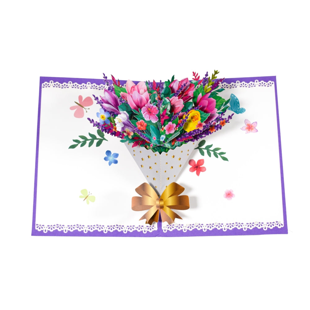Magnolia with Golden Bow Bright Bouquet Pop Up Greeting Card
