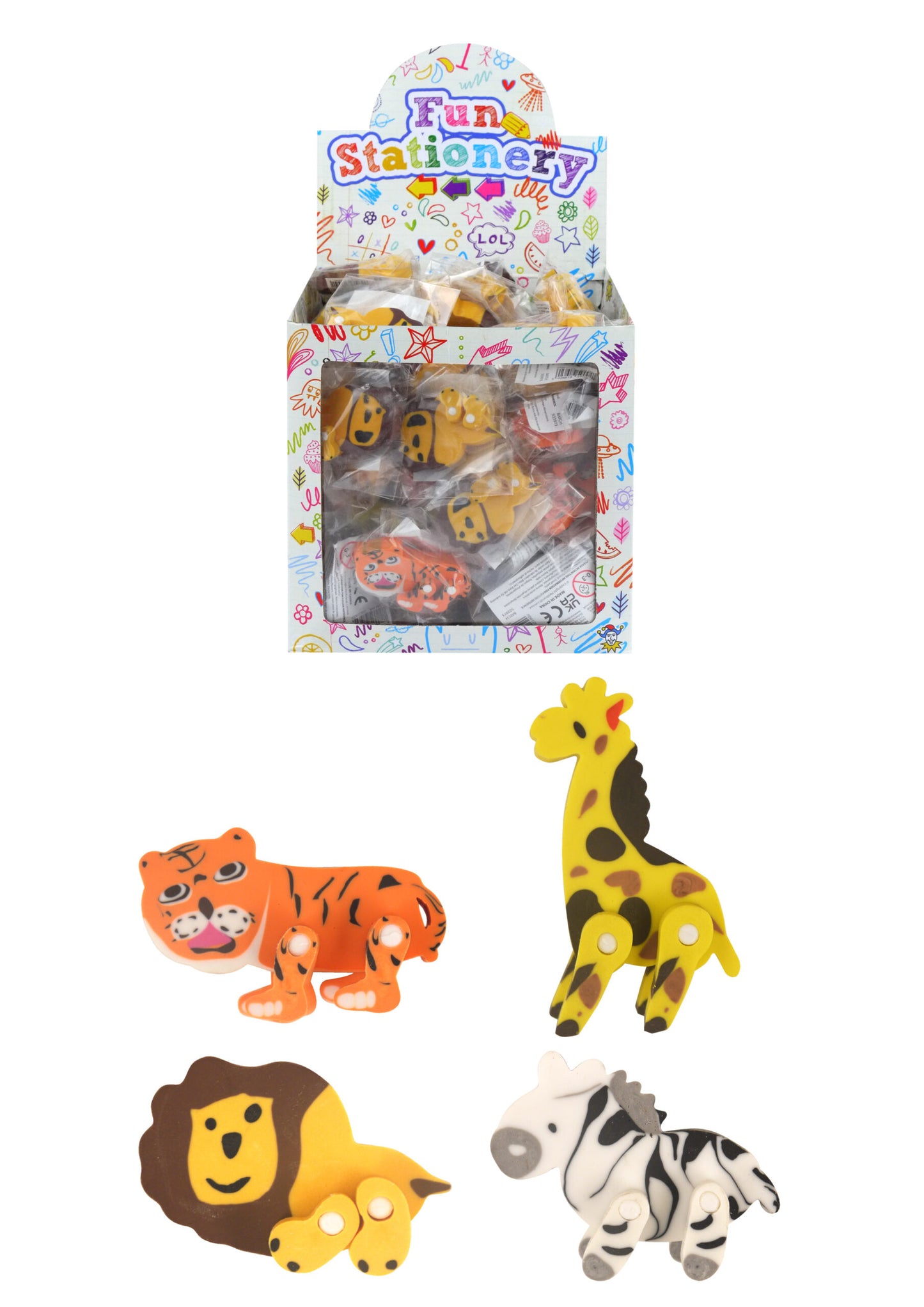 Box of 84 Jungle Animal Shape Erasers
