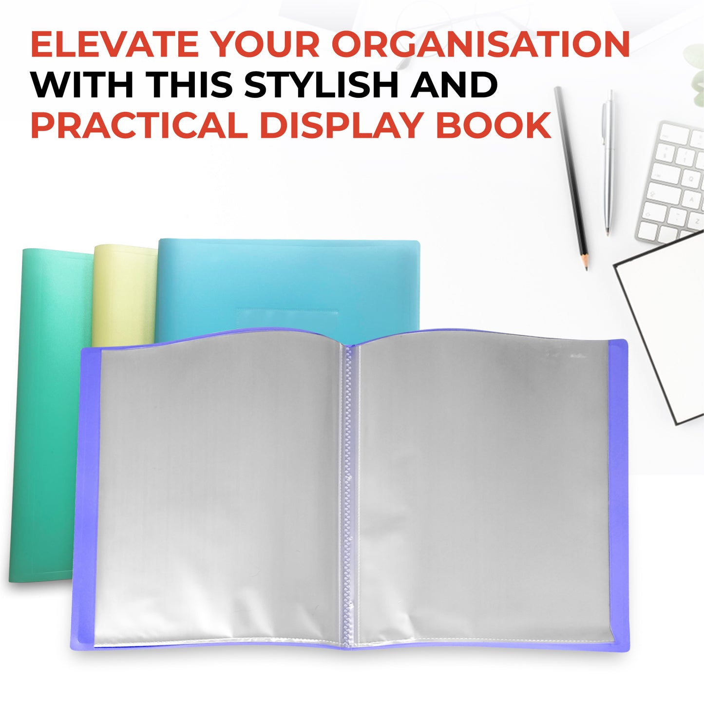 Pack of 4 A4 Assorted Pastel Coloured Flexicover 20 Pocket Display Books