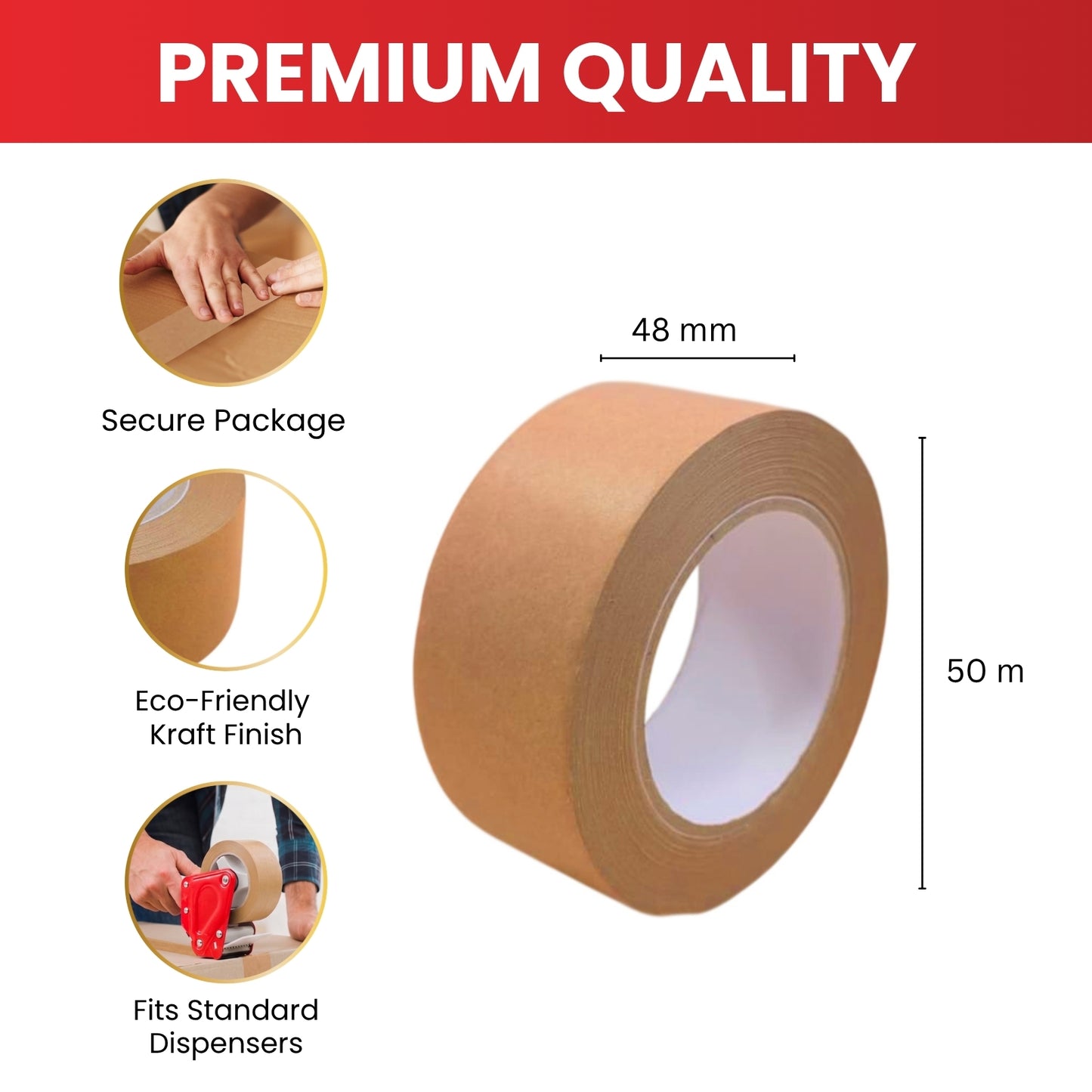 Pack of 12 Kraft Packaging Paper Tapes 48mm x 40m