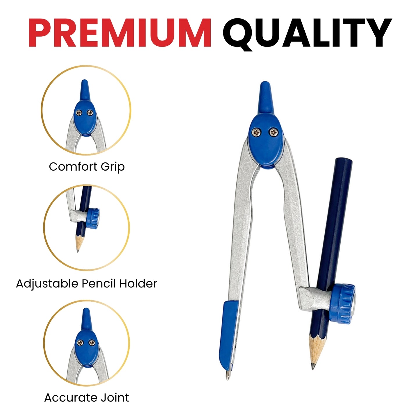 Janrax Metal Safety Slide Adjustable Compass with Pencil