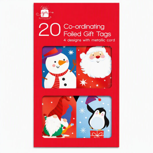 Pack of 20 Brights Red Co-ordinated Christmas Gift Tags