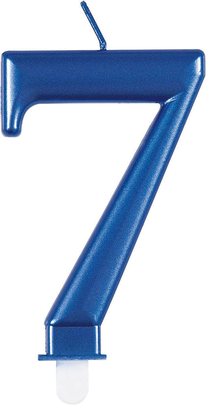 Metallic Blue Number 7 Birthday Candle