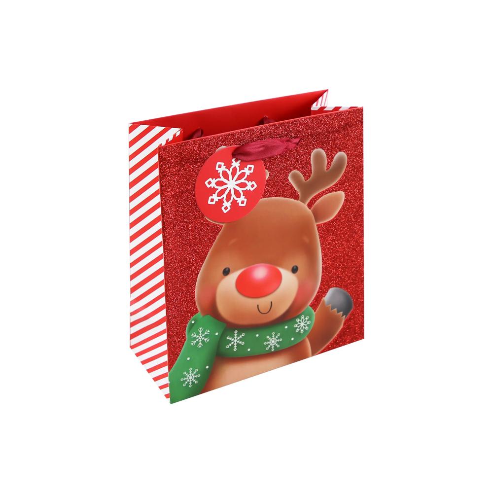 Rudolph Glitter Medium Christmas Gift Bag