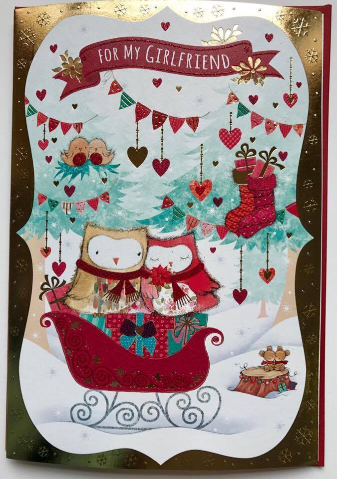 NICE VERSE OWL LOVE COUPLE CHRISTMAS GREETING CARD GIRLFRIEND 