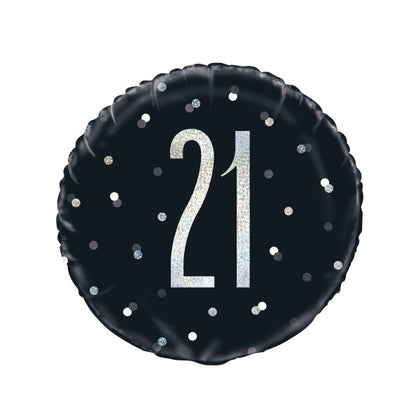 Birthday Black Glitz Number 21 Round Foil Balloon 18