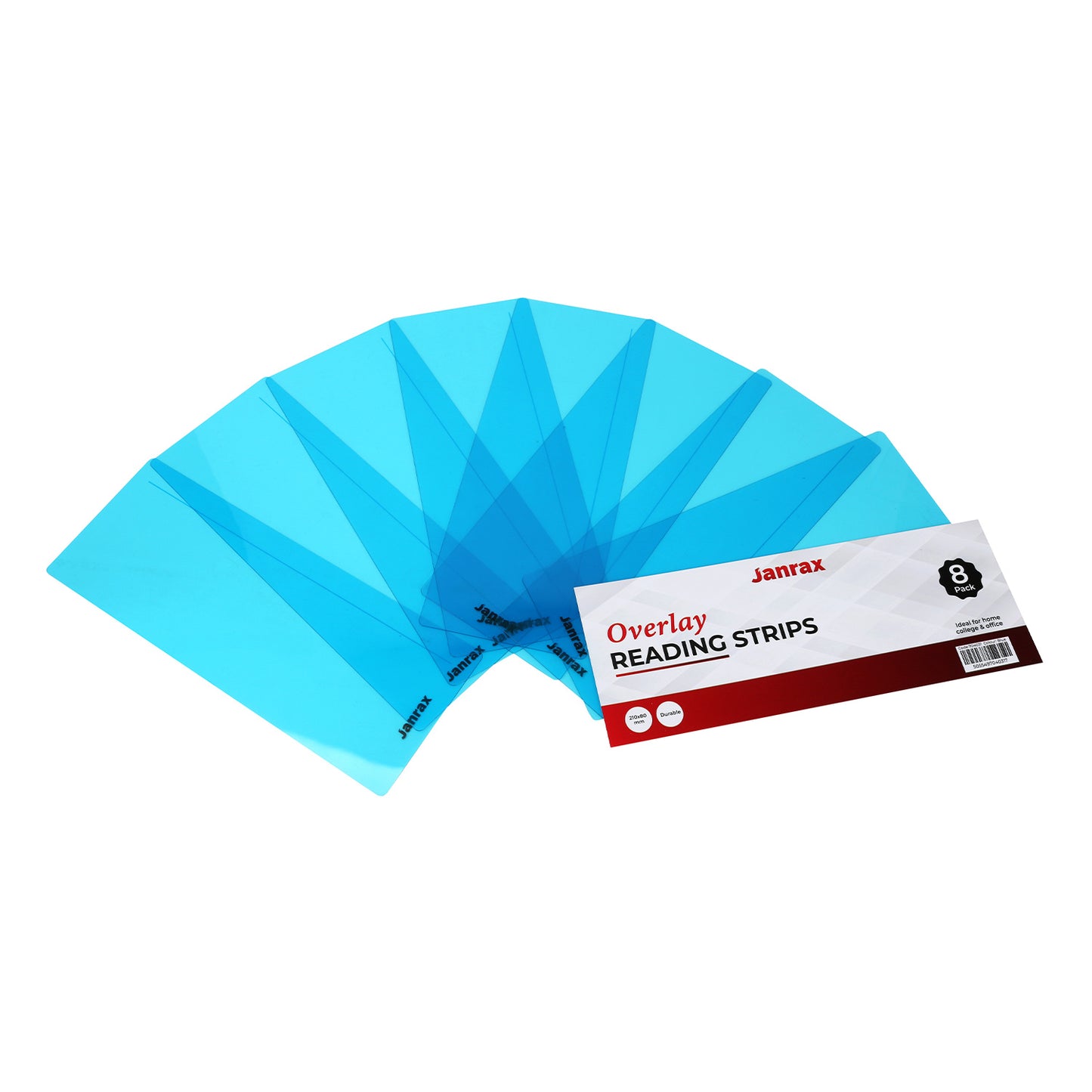 Pack of 8 Blue 210x80mm Dyslexia Overlay Reading Strips – PET Material, Rounded Corners