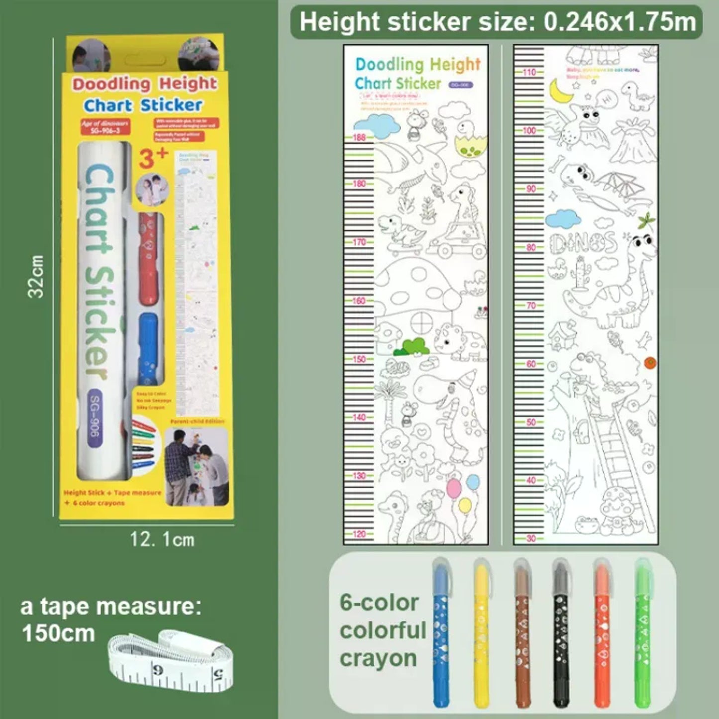 Doodling Height Chart Sticker with Removable Glue