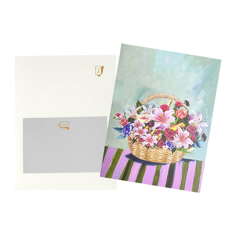 Watercolor Lily Flower Basket Blooming Wishes 3D Pop Up Card