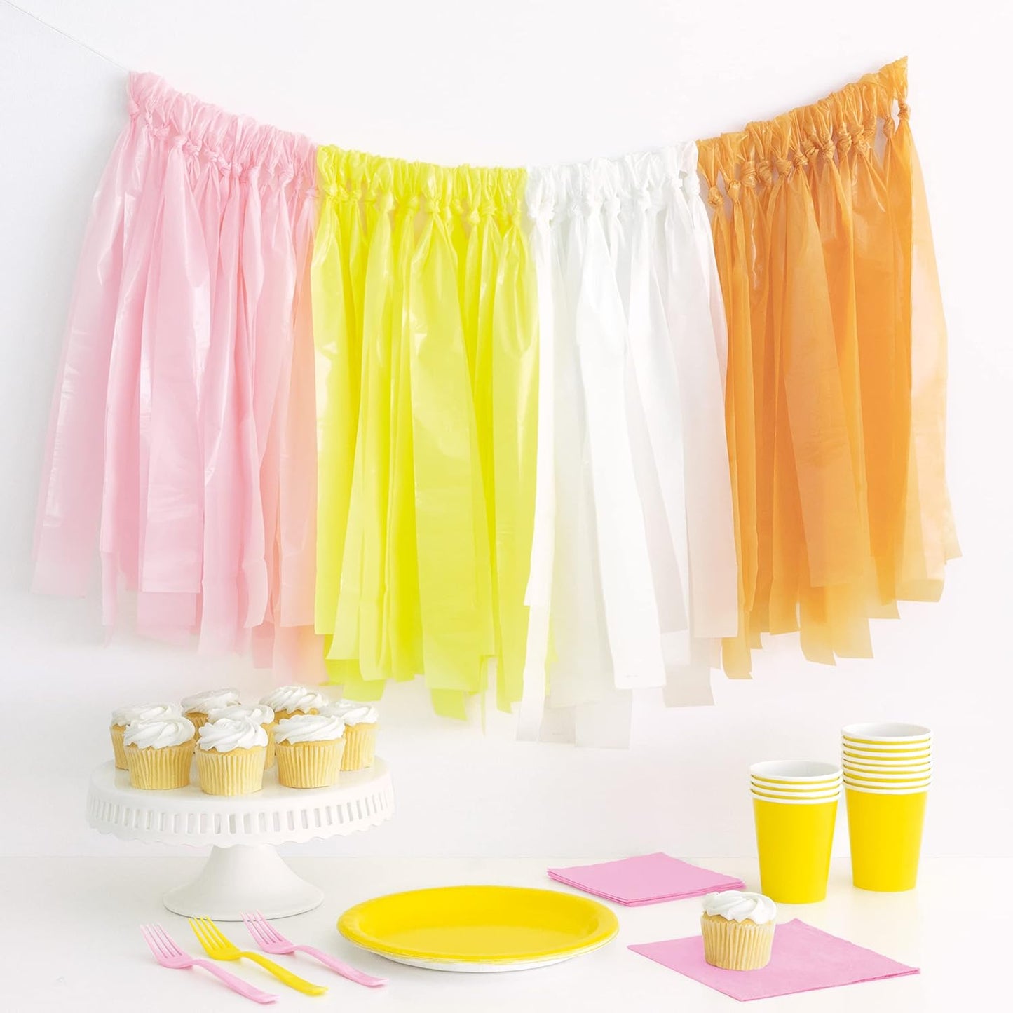 Spring Yellow, Pink, White & Orange Fringe Plastic Backdrop Kit