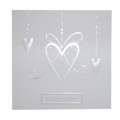 Pack of 5 Luxury White Wedding Evening Invitations with Pearlised Hearts