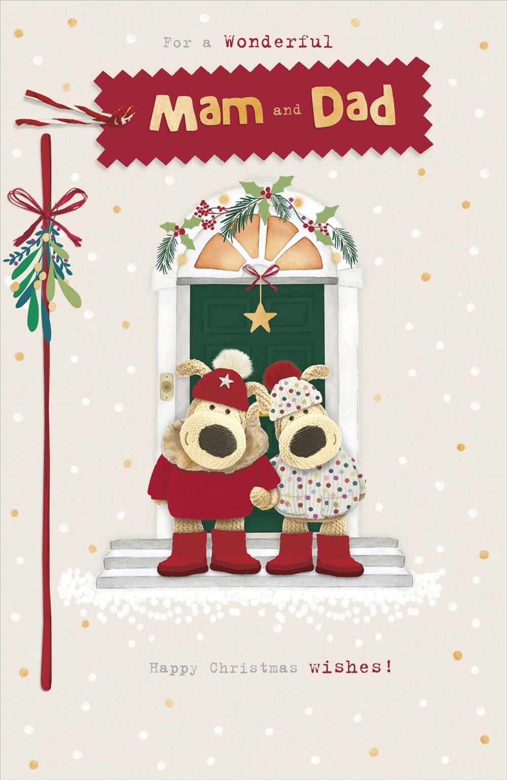 Boofles Standing Outside Door Mam & Dad Christmas Card
