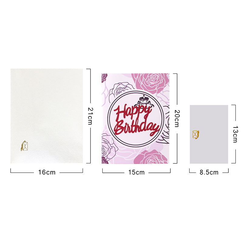 Rosy Layers 3D Birthday Cake Pop Up Card