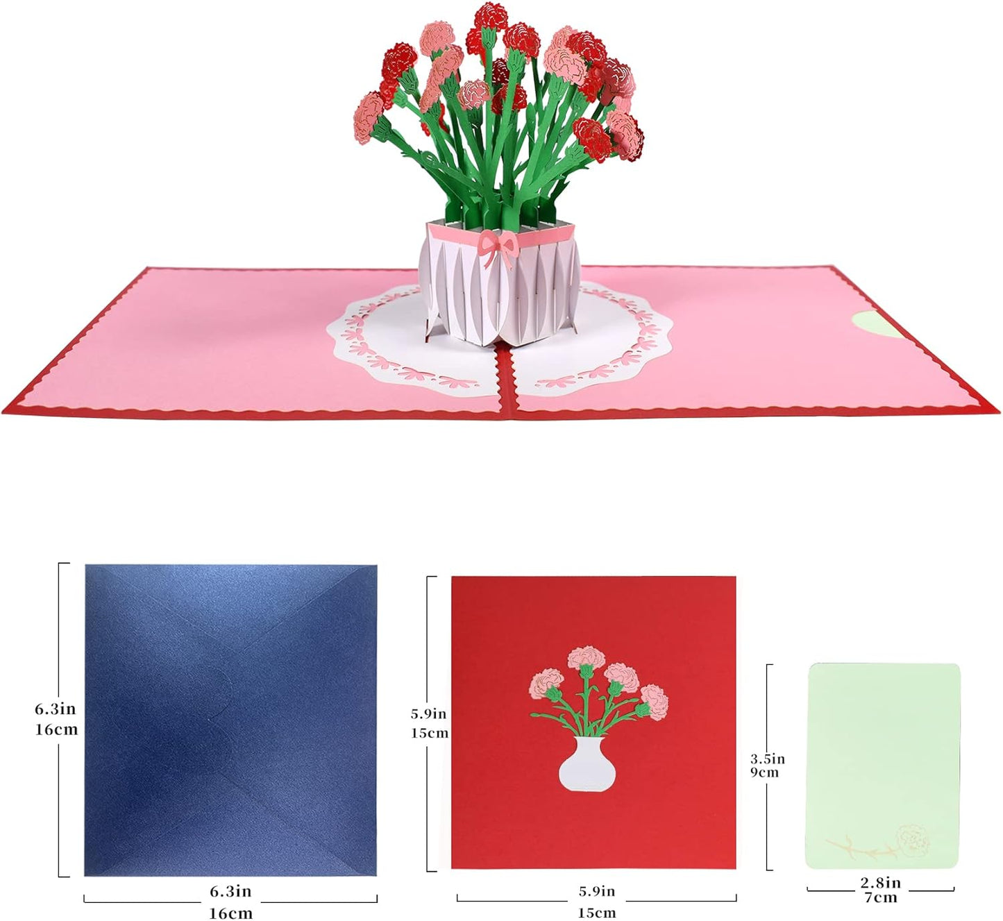 Carnation Vase 3D Pop Up Greeting Card - Mother's Day Anniversary Birthday Get Well
