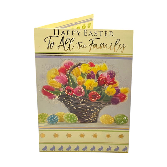 To All The Family Bucket of Flowers And Eggs Design Easter Card