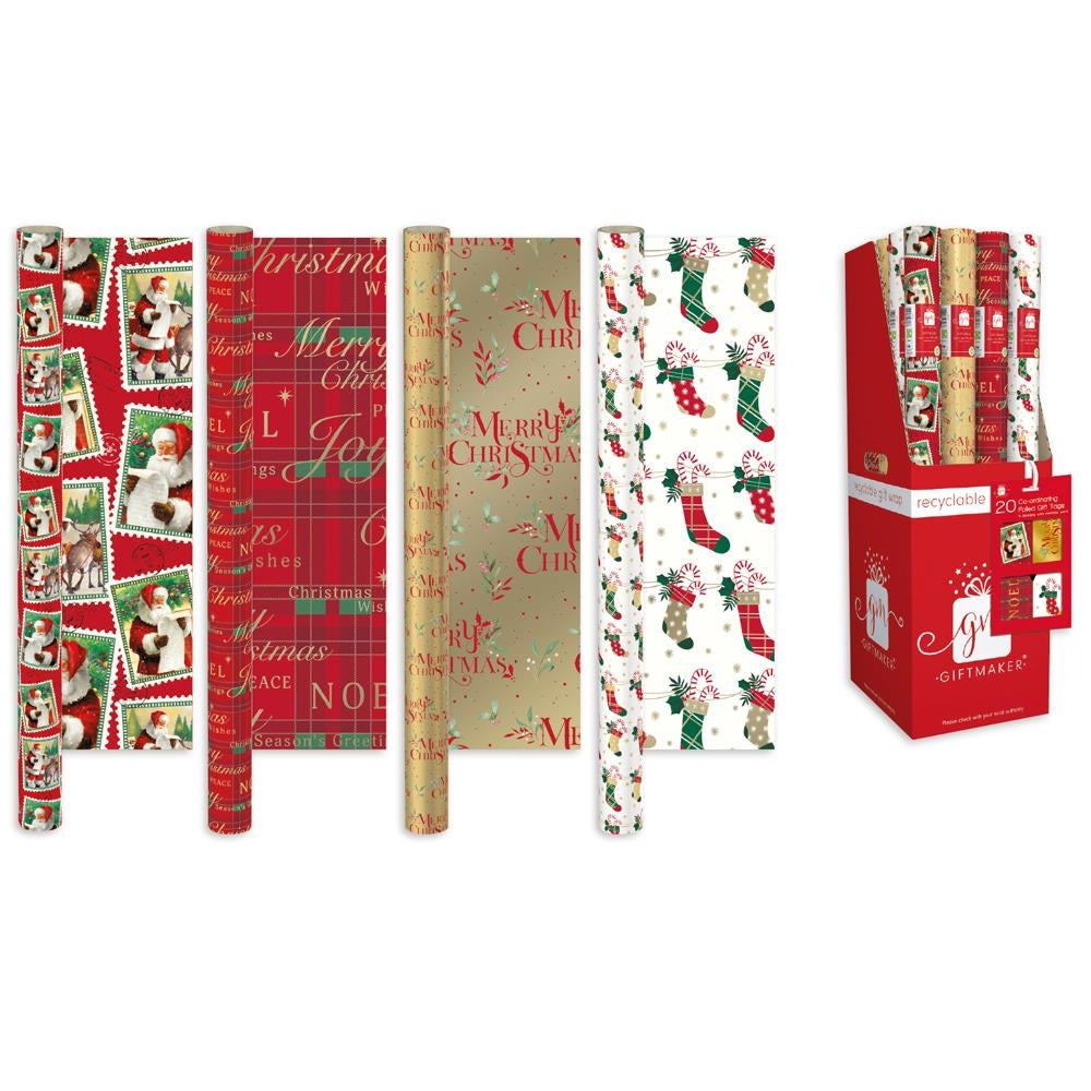 Pack of 4 4m Elegant Traditional Christmas Wrap Rolls