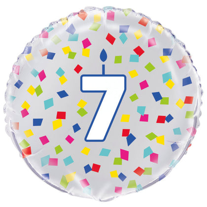 Rainbow Confetti Birthday Number 7 Round Foil Balloon 18