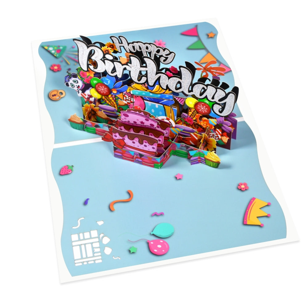Multicolor Panda 3D Pop Up Birthday Card