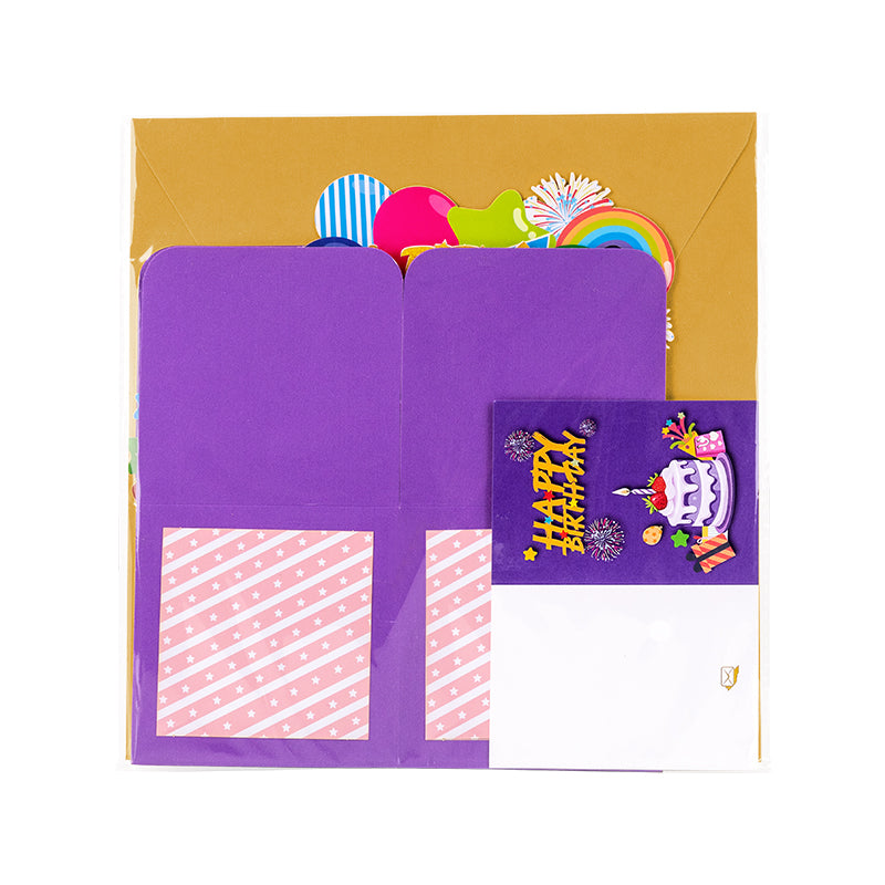 Rainbow Wishes 3D Pop Up Birthday Box Card - Fireworks Cake Balloons Surprise Gift Box