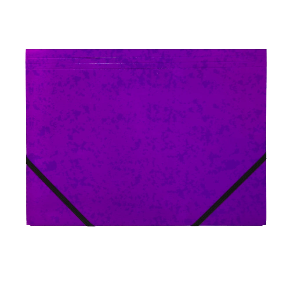 Pack of 12 A4 Purple Card 3 Flap Folders With Elastic Closure
