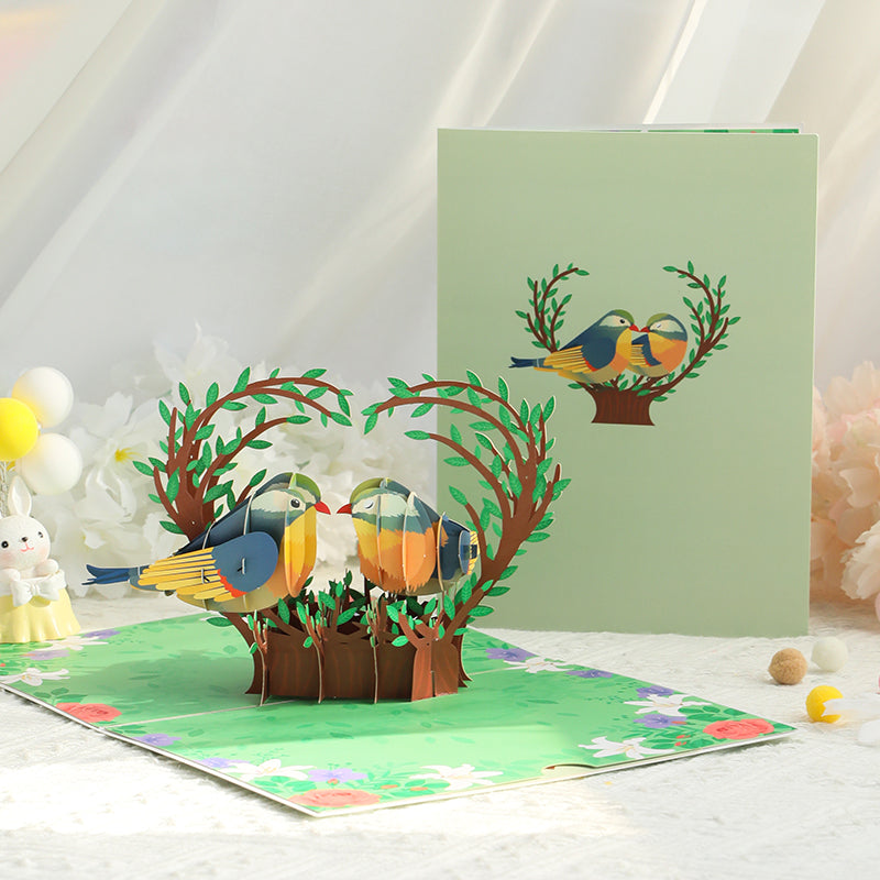 Two Birds in Heart Nest 3D Pop Up Greeting Card