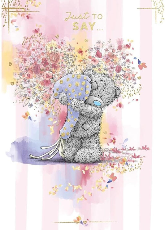 Bear Holding Bouquet Just To Say Blank Card