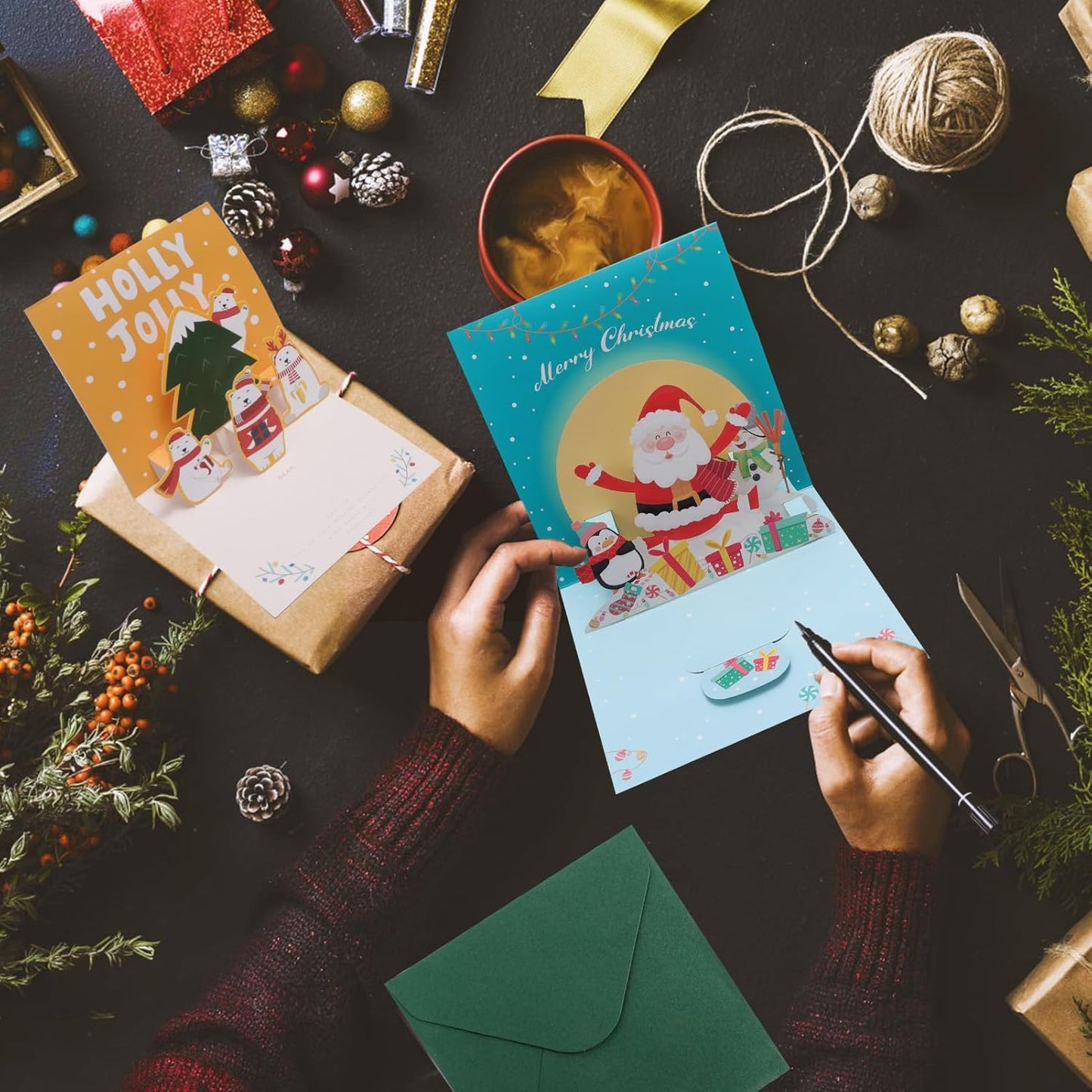 Santa & Friends Merry Moments Green 3D Pop Up Christmas Card