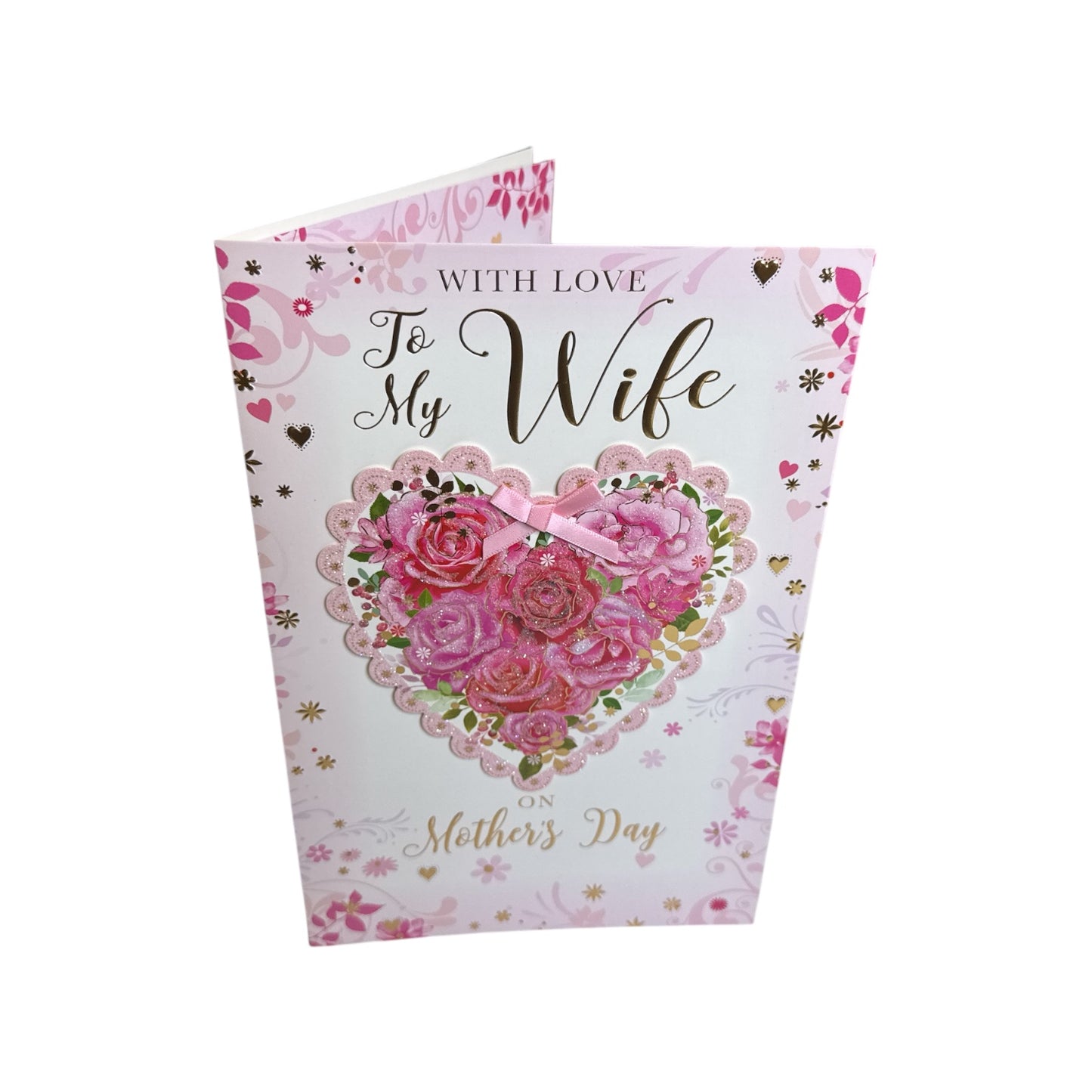 To My Wife Floral Heart With Ribbon Design Mother's Day Card