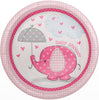 Pack of 8 Baby Shower Umbrellaphants Pink Round 9" Dinner Plates