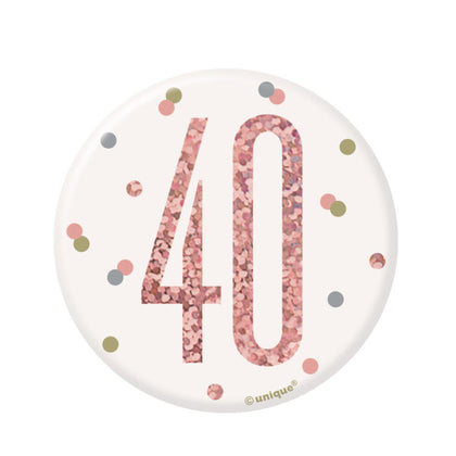 Birthday Rose Gold Glitz Number 40 Badge