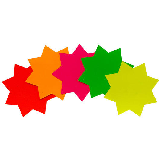 Pack of 600 Assorted Coloured Neon Fluorescent Stars 75 x 75mm
