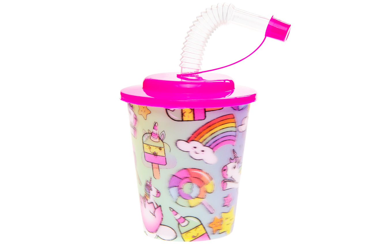 Unicorn Theme 3D Cup With Straw and Lid